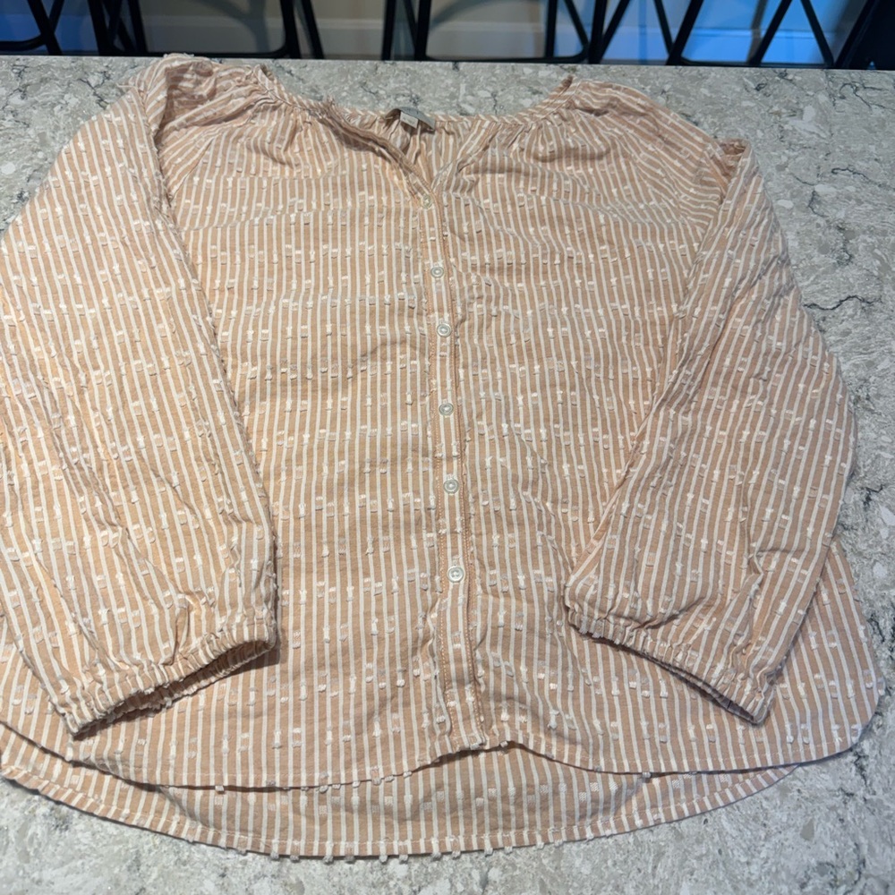 LOFT Beige and White Striped Top
